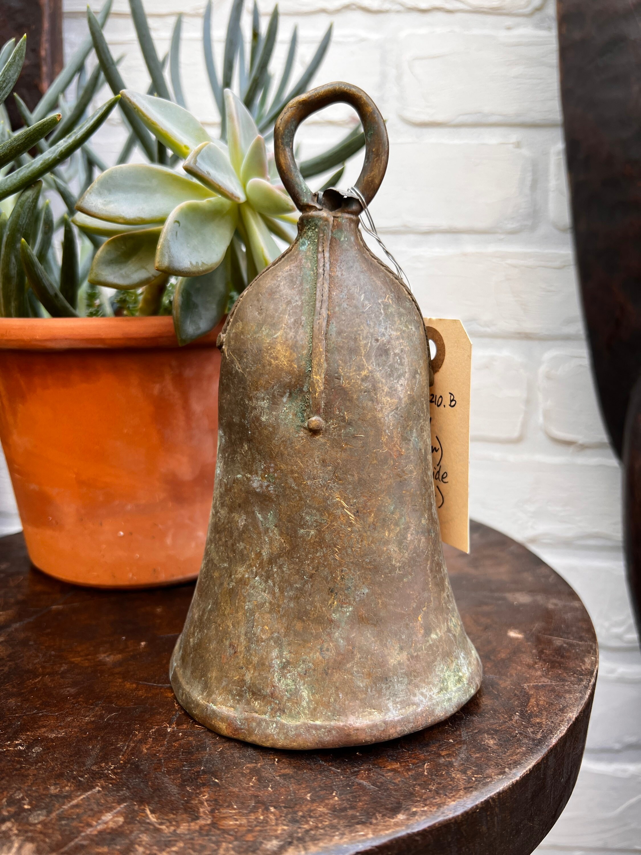 Large Antique Brass Cow Bell, Rustic African hand made bronze bell