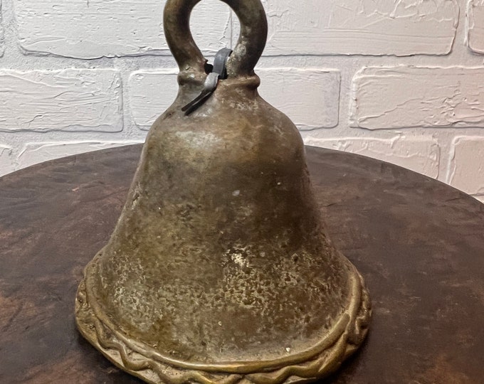 Antique Brass Cow Bell, Rustic African hand made bronze bell, Home Decor, Morrissey Fabric