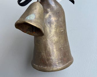 Vintage bronze bells, Wabi sabi Farmhouse bells- set of 2, Large and small holiday bell set
