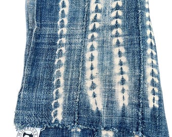 Indigo Blue and white Mud Cloth Throw: Hand-Dyed African Textile, Classic African design