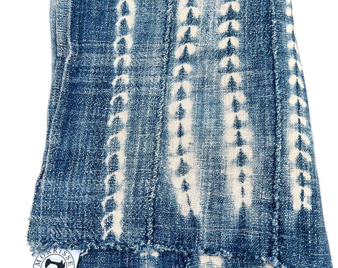 Indigo Blue and white Mud Cloth Throw: Hand-Dyed African Textile, Classic African design