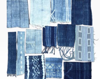 Mud Cloth indigo scraps, Quilters scraps, Hand-Made remnants, Pillow cover scraps, patchwork fabric