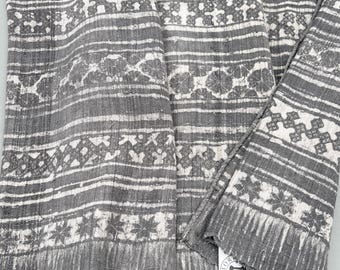 Gray Shibori Hemp Fabric, Hand made, coastal, boho, vintage material