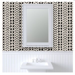 Block print traditional un-pasted pebble wallpaper, mud cloth wall art black and white ethnic style image 7