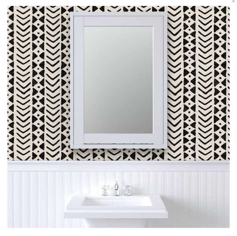 Block print traditional un-pasted pebble wallpaper, mud cloth wall art black and white ethnic style image 7