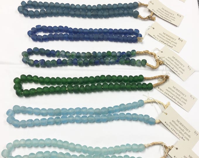 Vintage Glass Bead Strand, Glass Beads from Africa, Sea glass beads, Hand Made Recycled Glass Beads, Morrissey Fabric