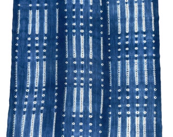 Jeté de boue pour décoration d'intérieur bohème, tie-dye bleu blanc, textile africain vintage,