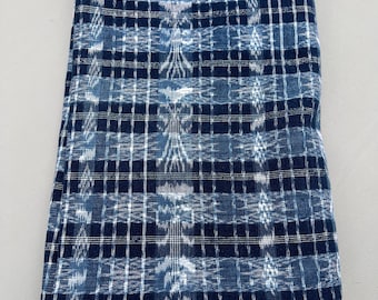 Blue and white fabric, Guatemalan vintage fabric, Indigo stripe Ikat material, corte cloth, striped Ikat fabric, blue cotton fabric