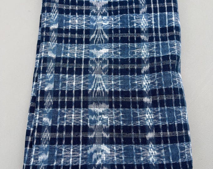Blue and white fabric, Guatemalan vintage fabric, Indigo stripe Ikat material, corte cloth, striped Ikat fabric, blue cotton fabric