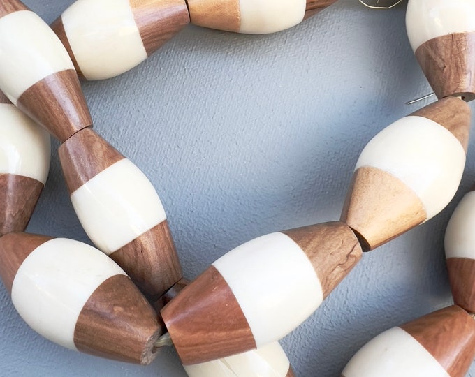 Vintage African Wood Beads, Olive Wood and Faux Ivory beads from Africa, Table Top Beads, Bead Garland, Morrissey Fabric