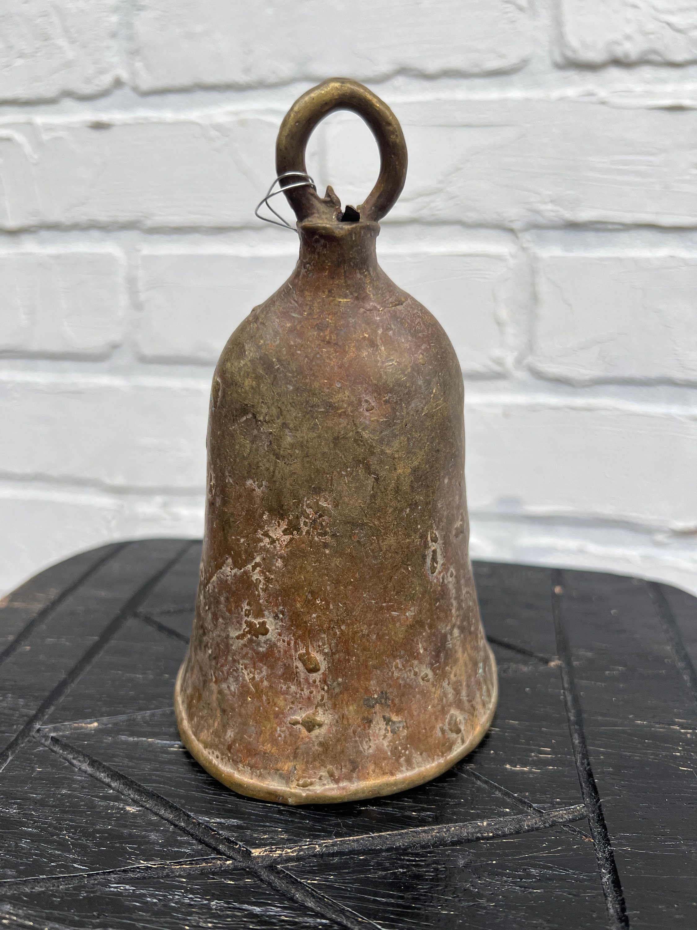 Vintage cow bells, Set of 3 Bronze Bells, Rustic African Hand Made