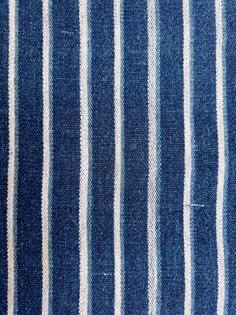 Mud Cloth striped throw, Vintage African Indigo mudcloth fabric, blue and white stripes image 8