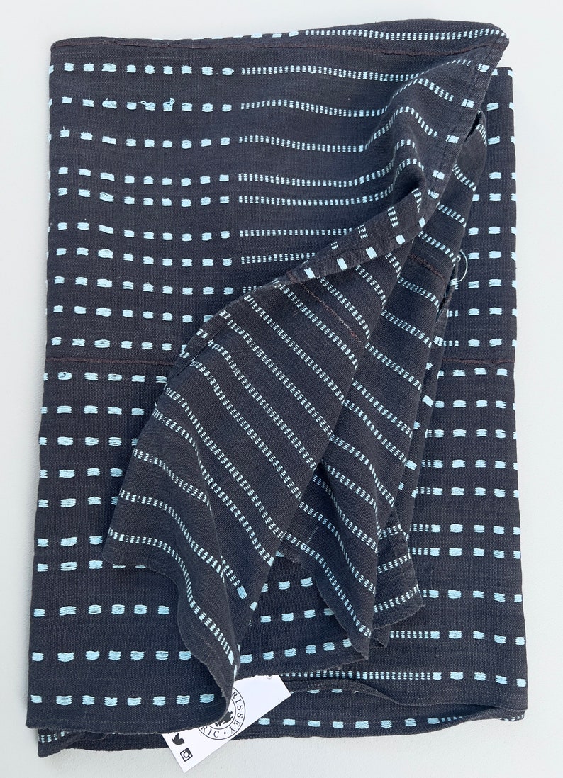 Karo Gestreiftes Schlammtuch, Afrikanischer stoff, Vintage Textile grau und blau Bild 1