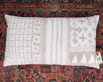 Boho Pillow Cover, Taupe-white Belgian linen, modern farmhouse-cottage vibe accent cushion