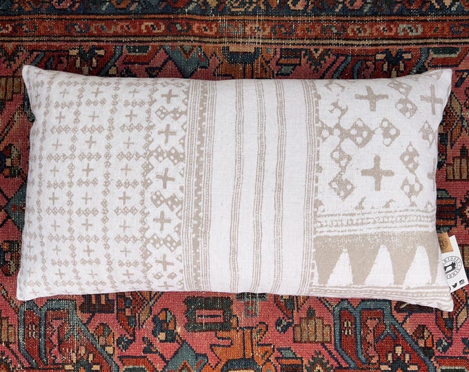 Boho Pillow Cover, Taupe-white Belgian linen, modern farmhouse-cottage vibe accent cushion