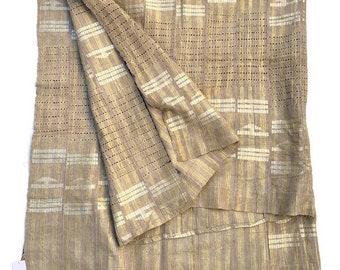 Vintage African Aso Oke Textile, Gold and Taupe Vintage Yoruba tribal fabric, African Ceremonial Cloth, Morrissey Fabric