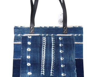 Patchwork shopping bag, refined bohemian tote, boho vintage African mud cloth accessory