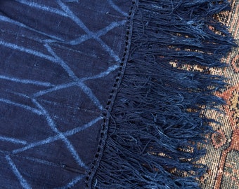 Blue blanket with fringe, Jean throw blanket, recycled jean blanket, Dark Blue cotton throw blanket, distressed denim blanket, navy blue