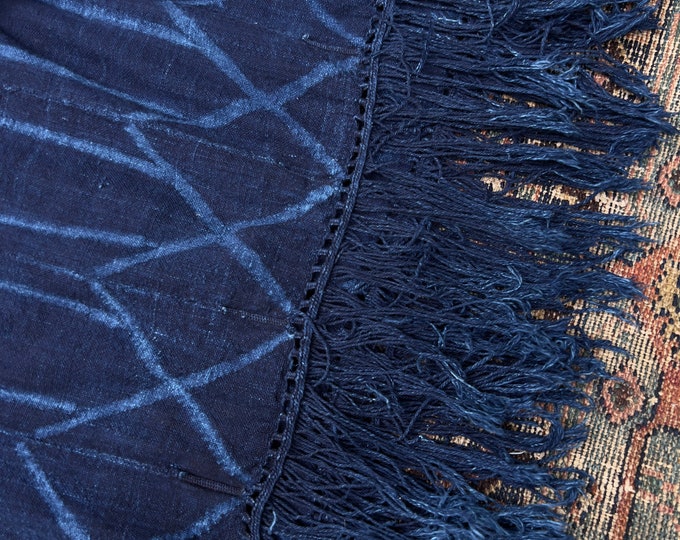 Blue blanket with fringe, Jean throw blanket, recycled jean blanket, Dark Blue cotton throw blanket, distressed denim blanket, navy blue