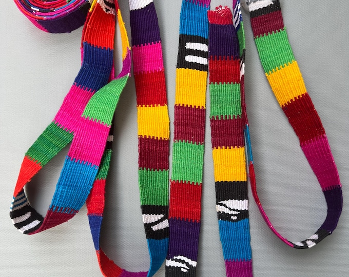 Tote bag straps, Bold Color Guatemalan strapping, Hand-Made multi color trim, Hand Loomed crafting supplies, Mayan Toto belt