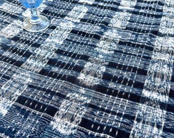 Vintage Guatemalan Ikat Fabric: Indigo Stripe Cotton Corte Textile