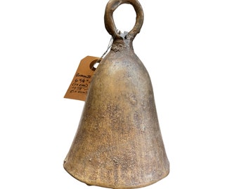 Antique Brass Cow Bell, Rustic African hand made brass bell, Home Decor, Antique brass Bell, Morrissey Fabric