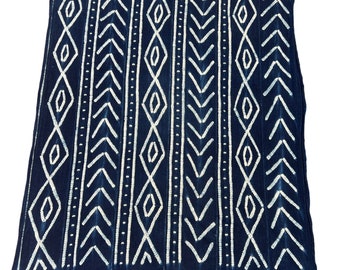 Vintage Tie dyed Mud Cloth fabric, Navy blue and White Home Decor throw, Shibori mudcloth from Africa, Morrissey Fabric