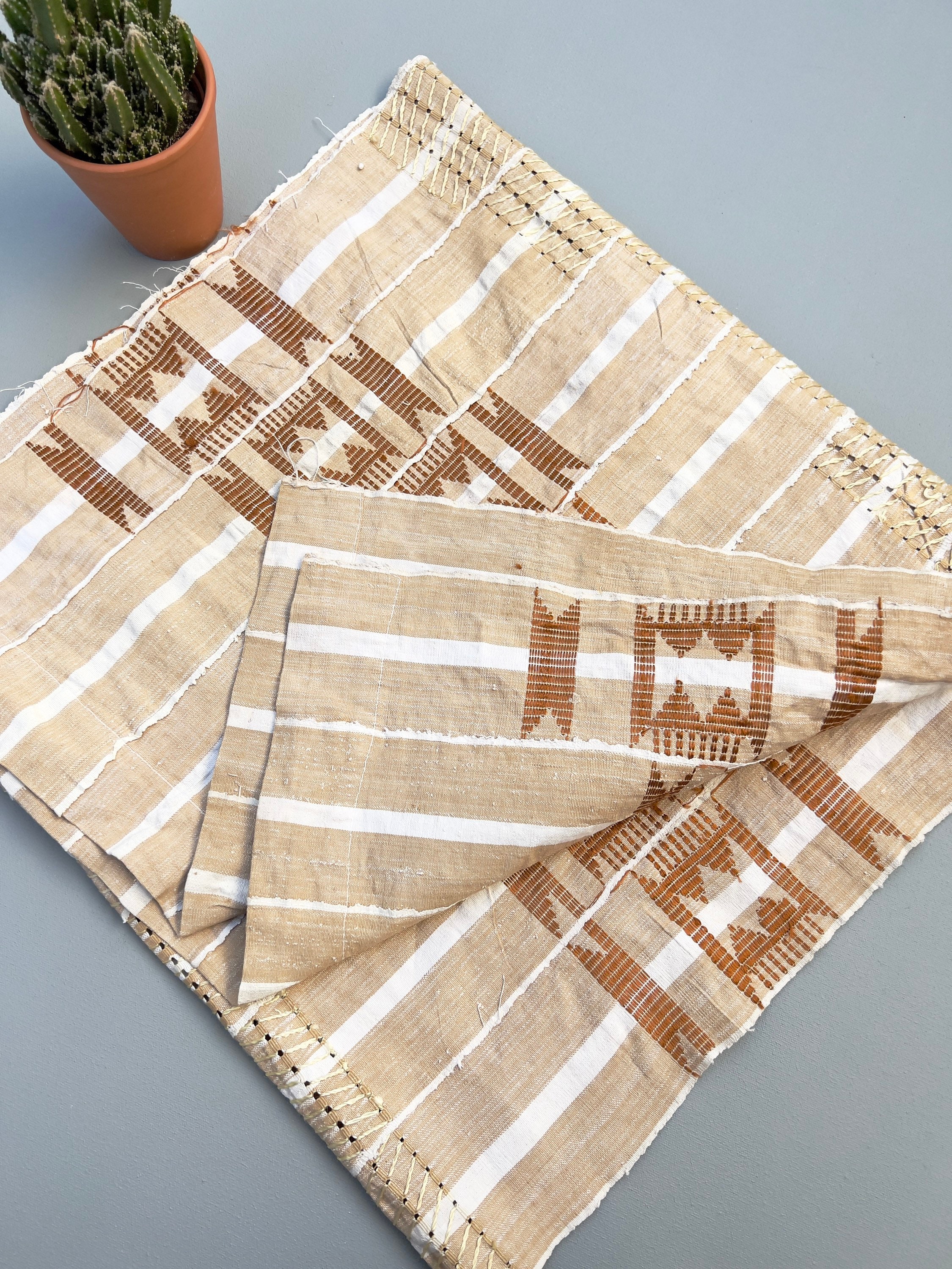 Vintage African Mud Cloth Fabric from Yoruba, Asoke Textile with Rust