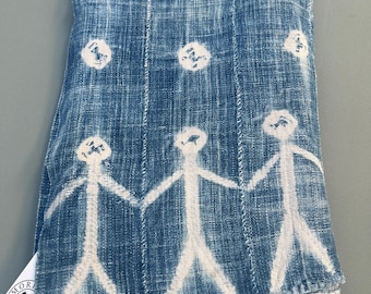 Vintage African Textile Throw- Rare collectible vintage Mud Cloth, shibori dyed figures and stripes