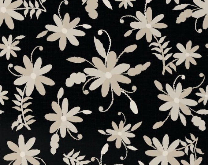 black ground floral wallpaper- traditional un-pasted flower wallpaper, taupe flowers- Minimalist flowers wallpaper, Mexican Otomi flowers