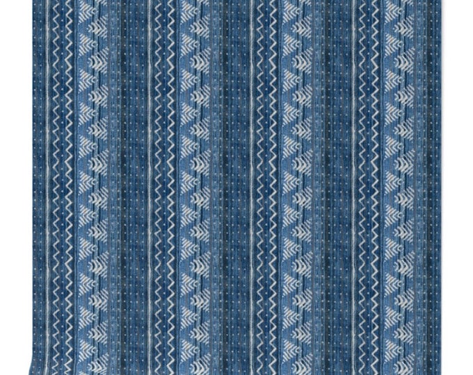 Denim home decor wallpaper, mud cloth boho wallpaper, Peel and stick wallpaper, blue and white ethnic style