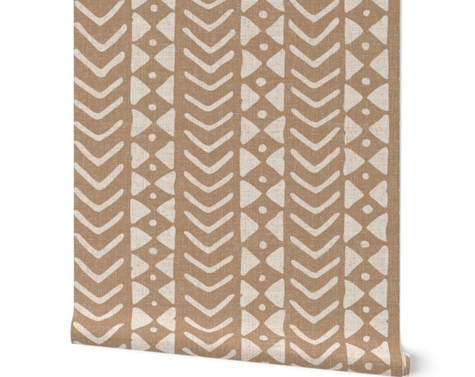 Mud cloth wallpaper light brown, boho eclectic ethnic style home decor