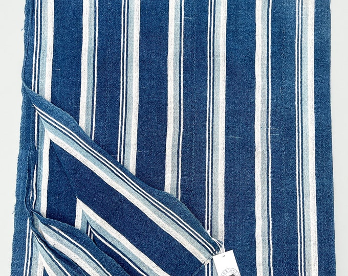 Mud Cloth striped fabric, Vintage African Indigo, denim blue stripes, pillow fabric, farmhouse style