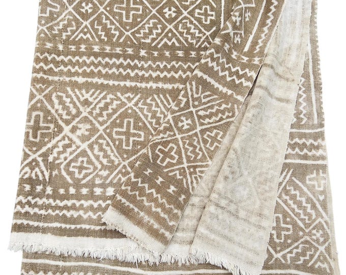 Neutral brown African Mud cloth, Antique Bogolan, mud cloth fabric