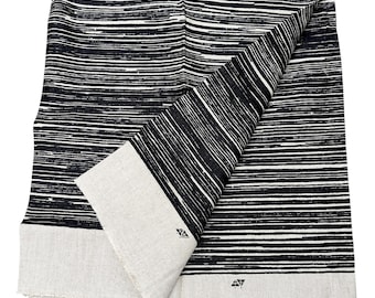 Cotton and Linen fabric remnant- Discount fabric- linen and cotton blend stripe print, black striped linen- 2 yards linen, Upholstery linen