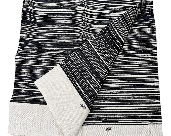 Cotton and Linen fabric remnant- Discount fabric- linen and cotton blend stripe print, black striped linen- 2 yards linen, Upholstery linen