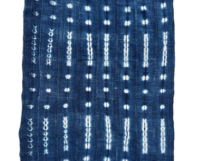 Mud Cloth denim blue and white tie dye, Vintage African fabric, Home Decor