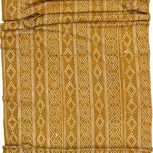 Mud Cloth Fabric, Boho home decor, hand painted golden yellow image 2