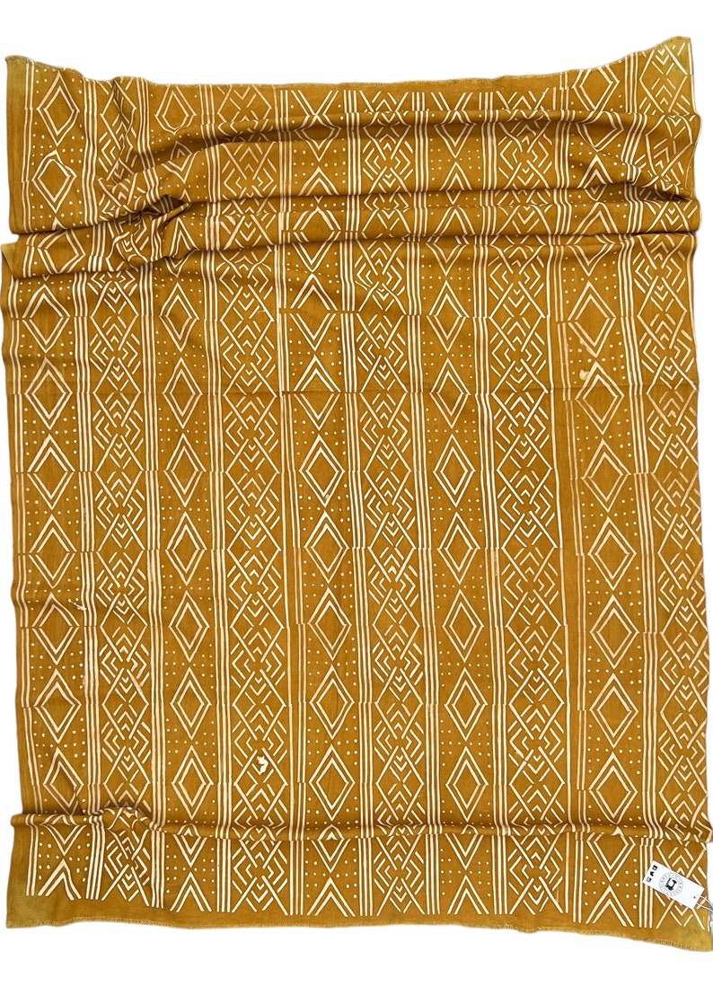 Mud Cloth Fabric, Boho home decor, hand painted golden yellow image 2