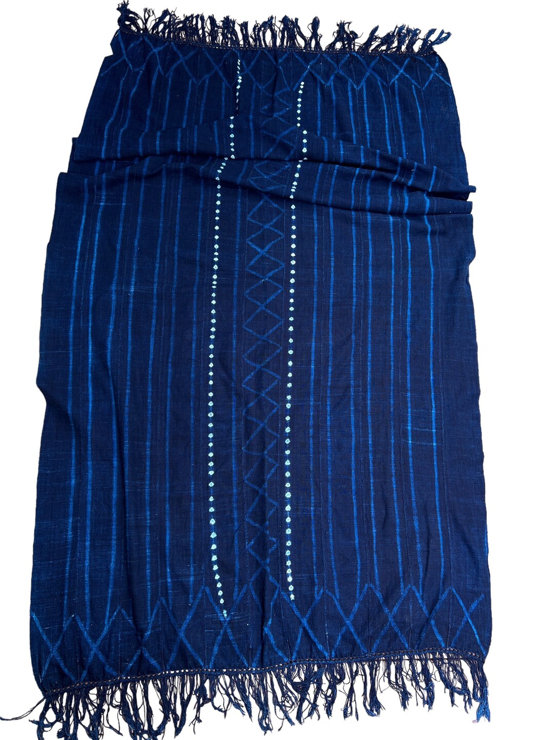 Vintage African Mud Cloth, King Size Navy Blue Mudcloth Throw With