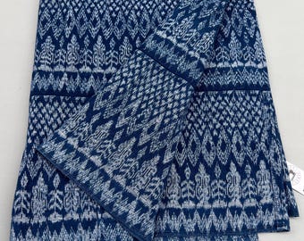 Vintage Blue and white Guatemalan Fabric, Indigo stripe Ikat Fabric, corte cloth