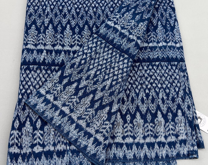 Vintage Blue and white Guatemalan Fabric, Indigo stripe Ikat Fabric, corte cloth