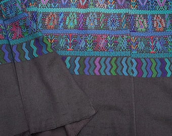 Guatemalan Huipil, Colorful embroidered crop top poncho, black and teal vintage top, decorative textile wall art, black boho poncho cover up