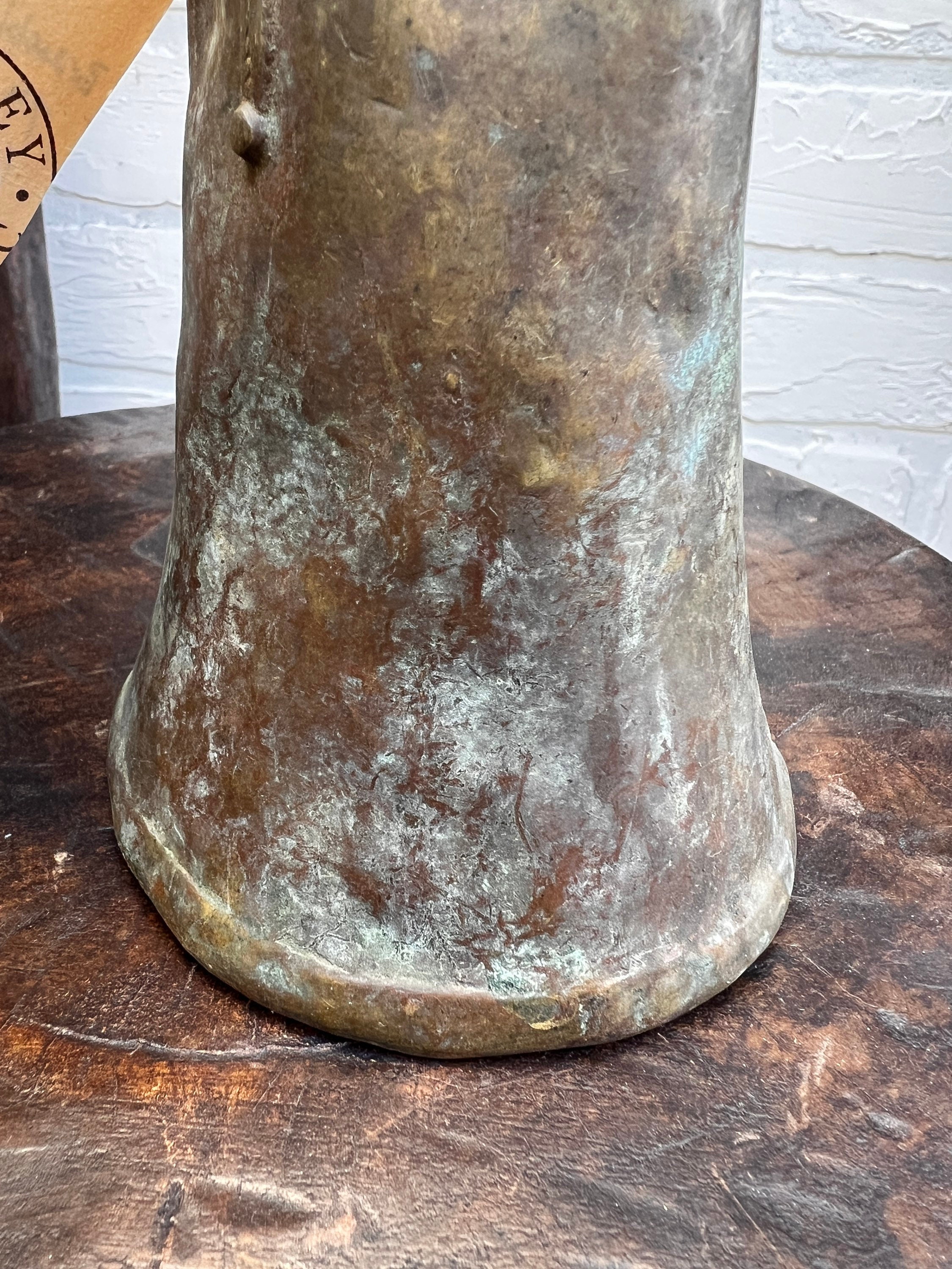 Large Antique Brass Cow Bell, Rustic African hand made bronze bell