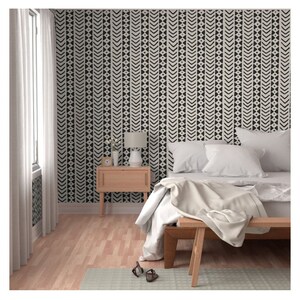 Block print traditional un-pasted pebble wallpaper, mud cloth wall art black and white ethnic style image 6