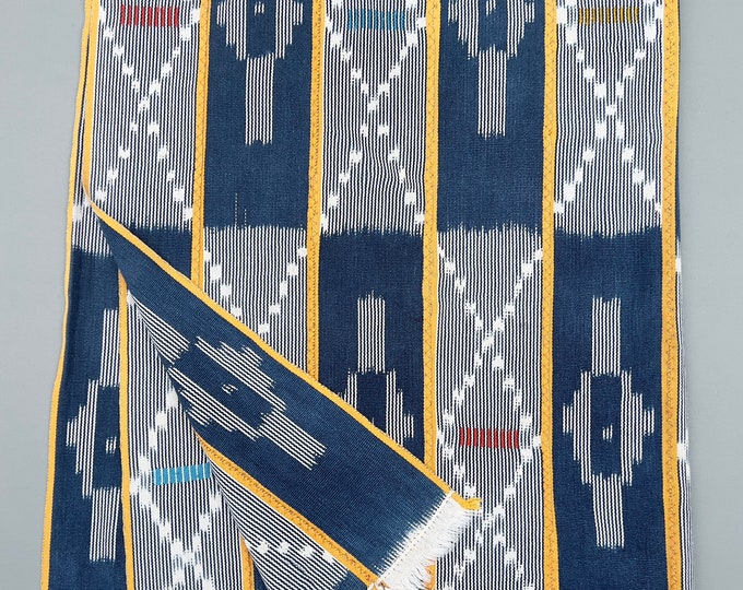 Mudcloth fabric, Vintage Baule Cloth, Ivory Coast of Africa fabric, Blue, Yellow, White mud cloth, vintage indigo fabric, Morrissey Fabric