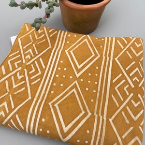 Mud Cloth Fabric, Boho home decor, hand painted golden yellow image 9