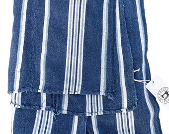 Blue and white striped mud cloth throw. Authentic African textile for home decor