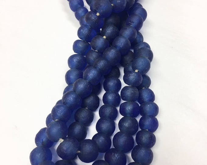 Vintage Recycled Glass Beads, Dark Blue Beads. Recycled bottle Glass, African trade beads, blue glass beads for jewelry, Large blue beads