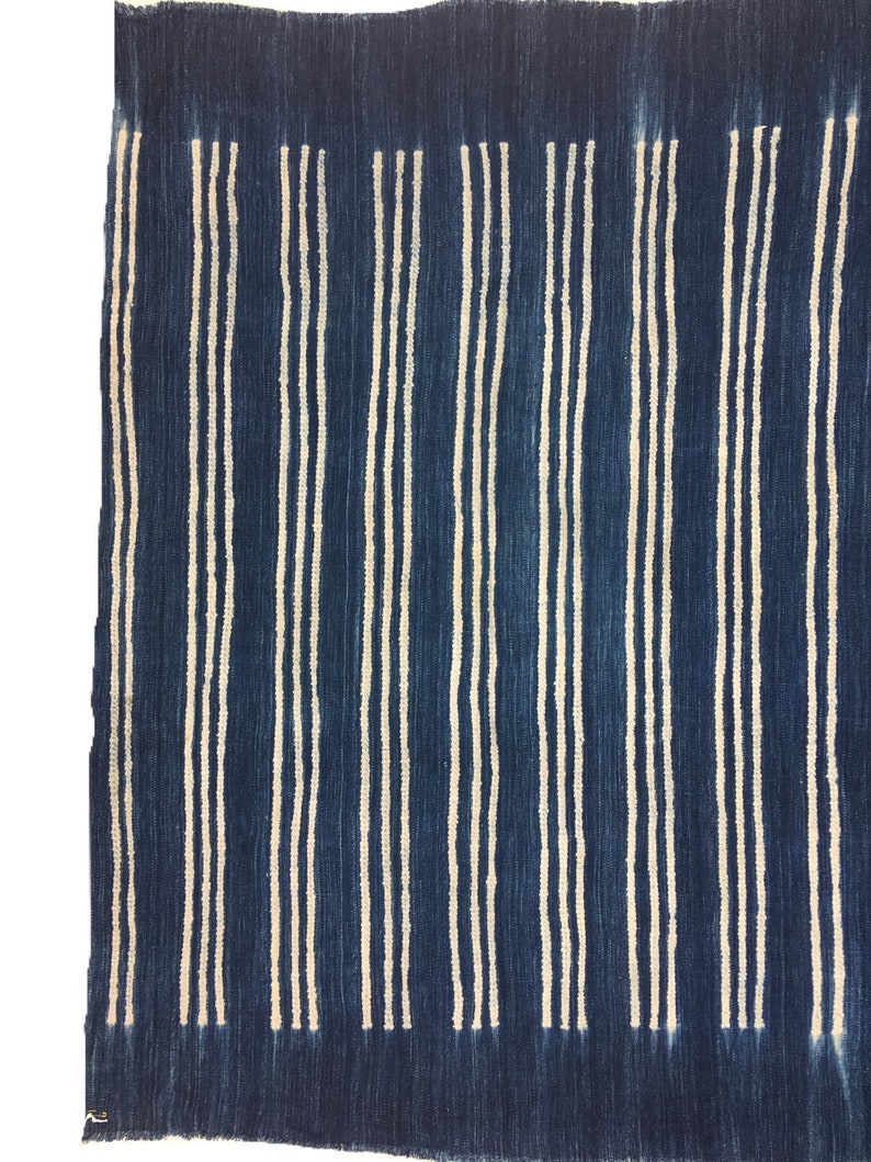 Blue and White Fabric Vintage African Indigo Mudcloth Textile Boho Home Decor